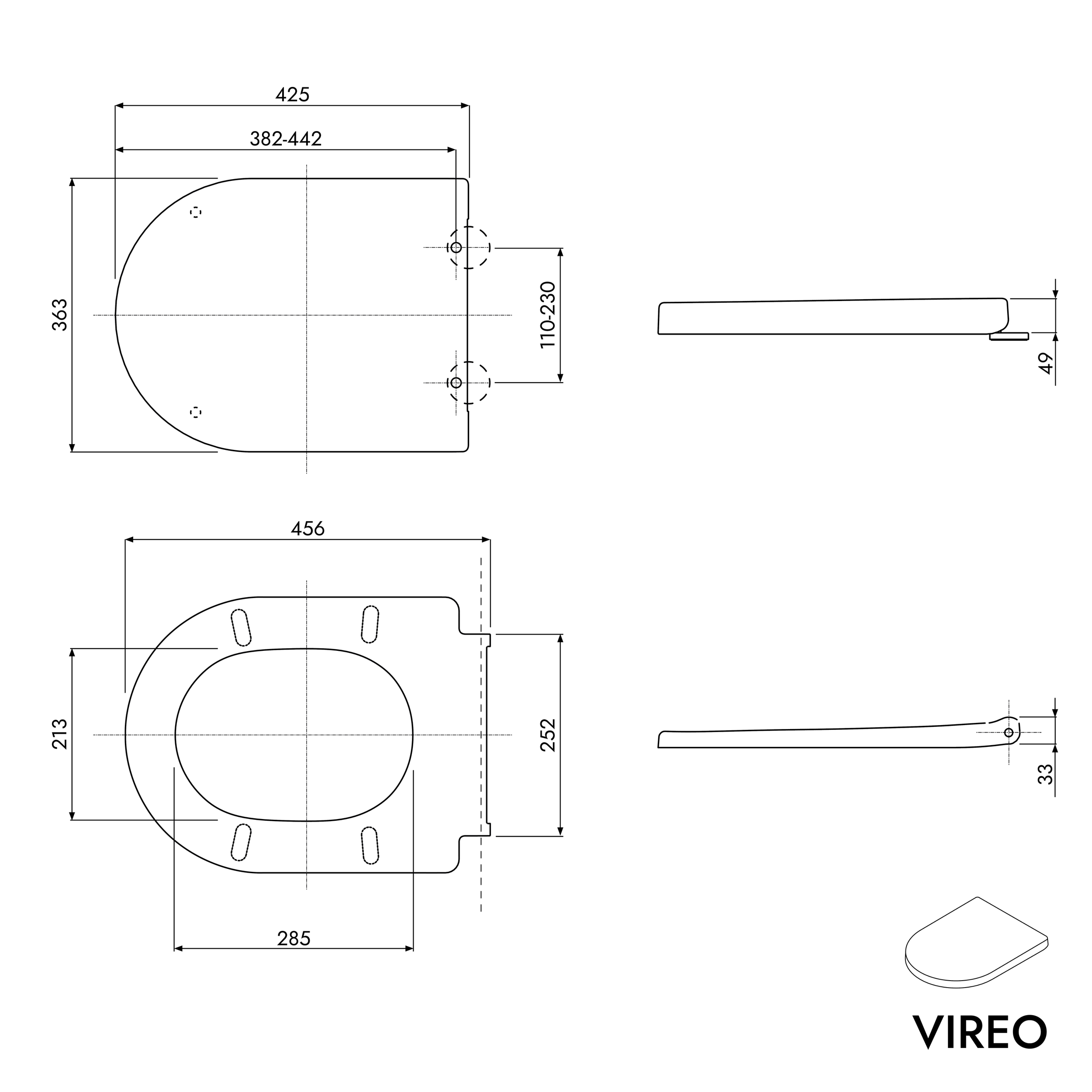 WC sem rebordo VIREO incl. assento de WC de fecho suave com mecanismo de fecho suave