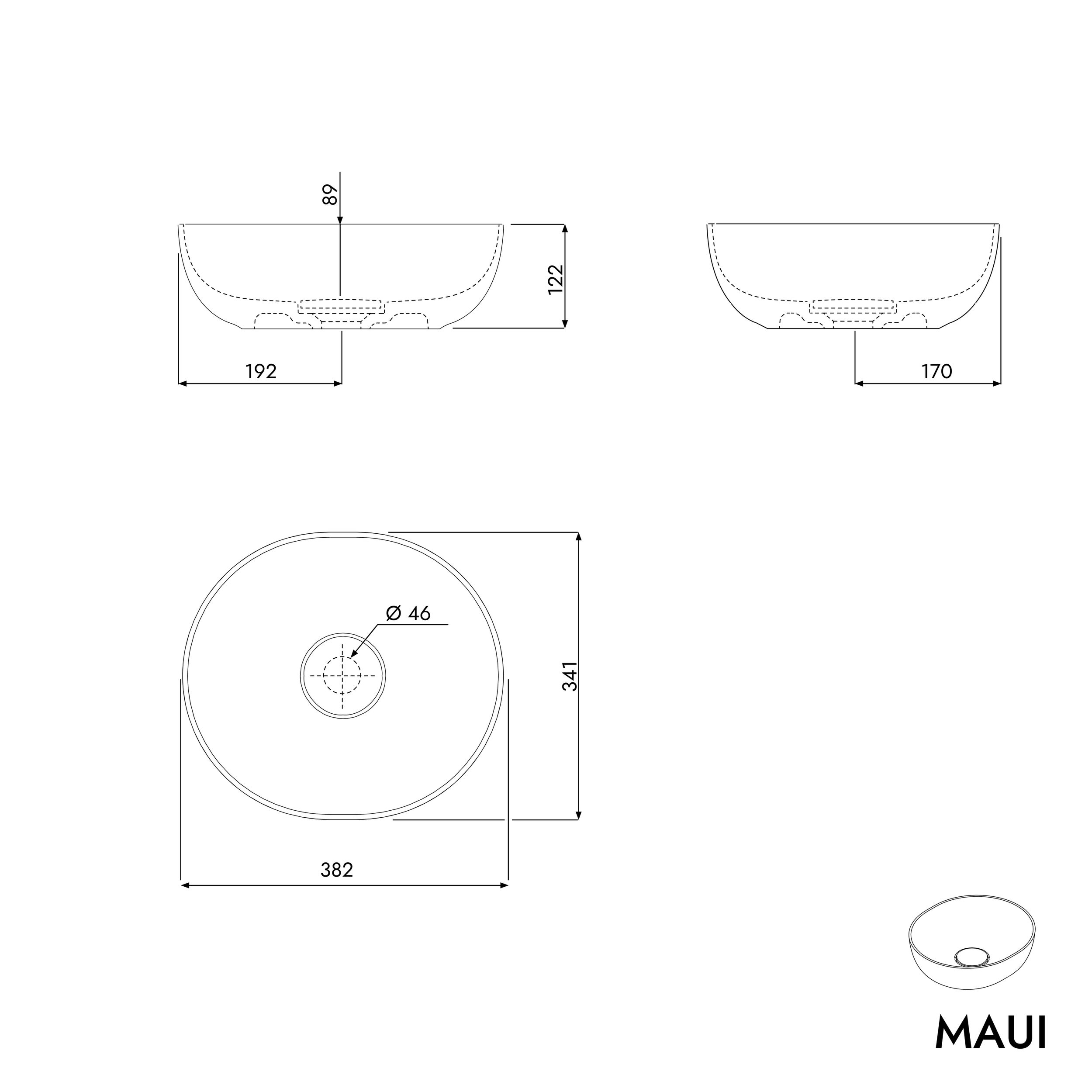 Lavatório de apoio oval MAUI