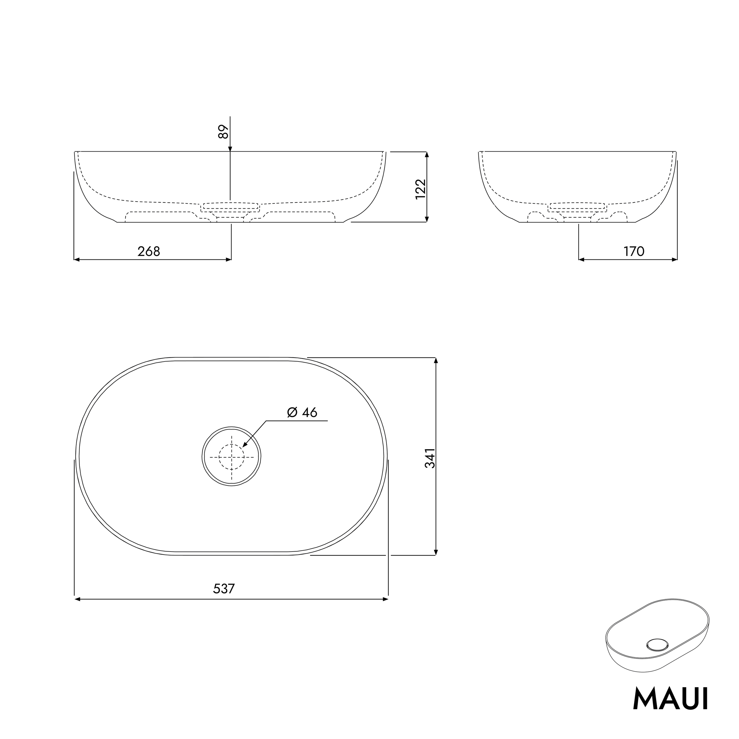 Lavatório de apoio oval MAUI