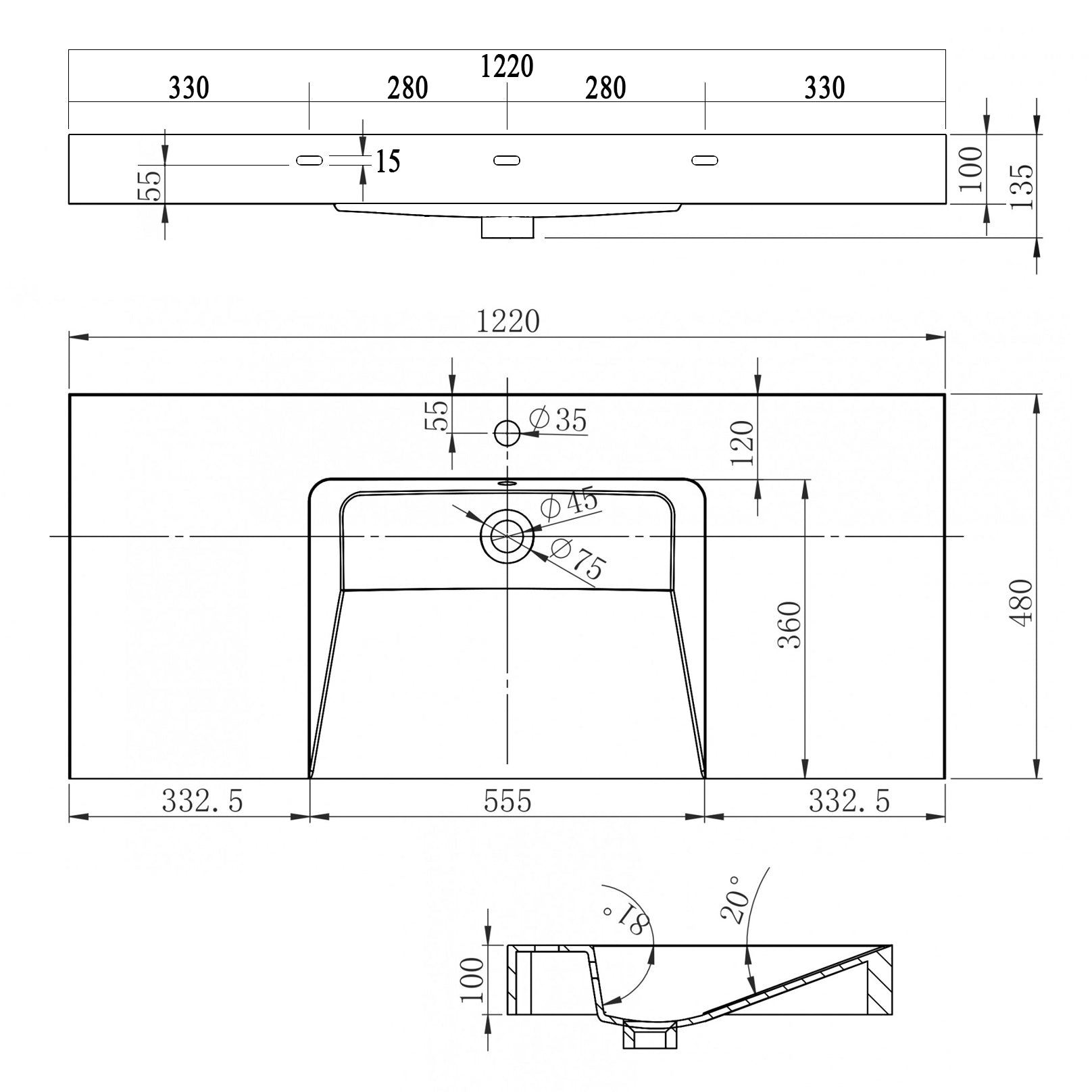 Lavatório de parede em mármore fundido BS6036