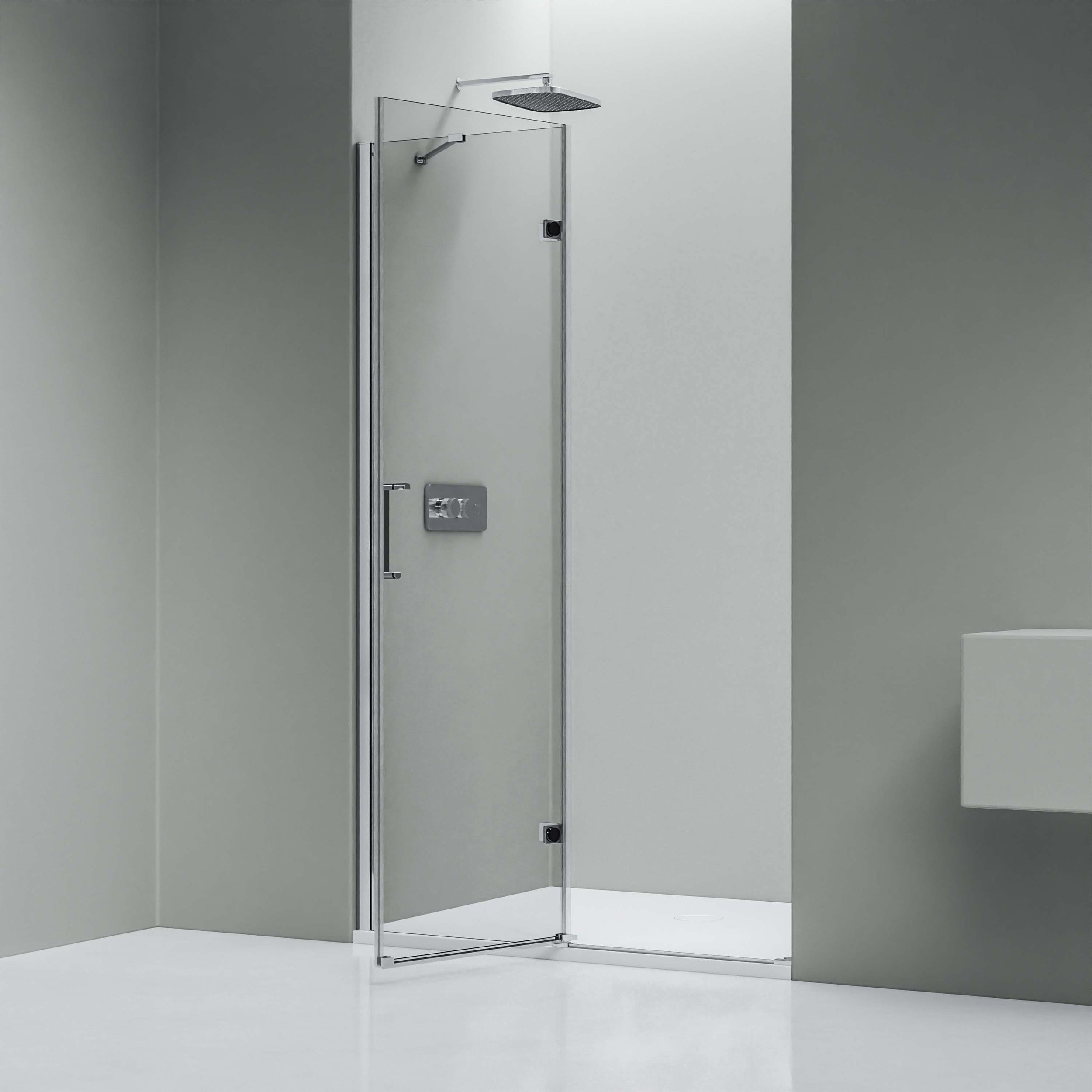 Duche de nicho com porta giratória em painel fixo NT403