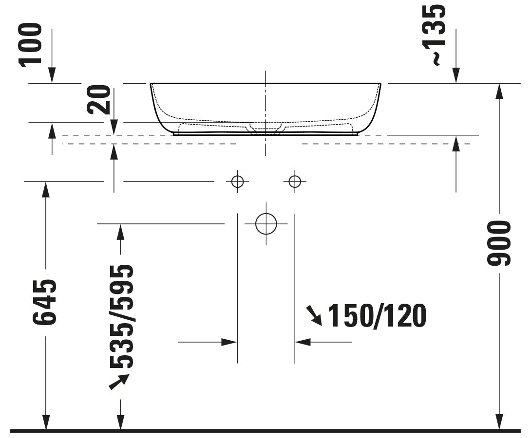 Lavatório de bancada Duravit Lagoa 60 cm, DuraCast Liso - Branco mate