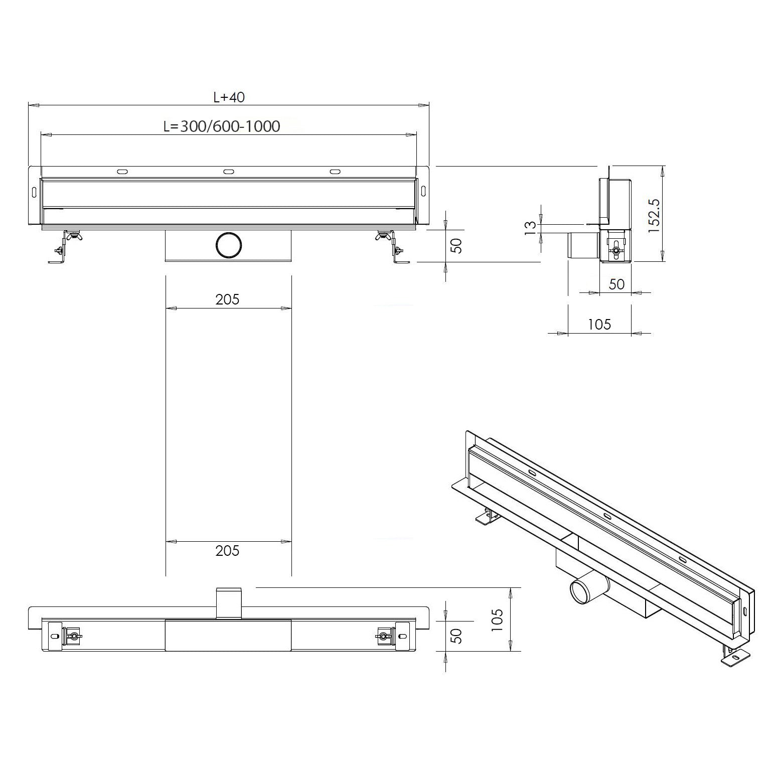 Ralo de parede em aço inoxidável Dreno de chuveiro WD-GT02
